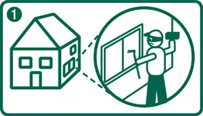 Illustration eines Einbruchsversuchs an einem Hausfenster, der den ersten Schritt einer Alarmaufschaltung symbolisiert.
